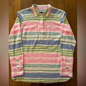 Talbots Cotton Stripe Popover Top Beach Club Tunic Long Sleeve Women‎ XS